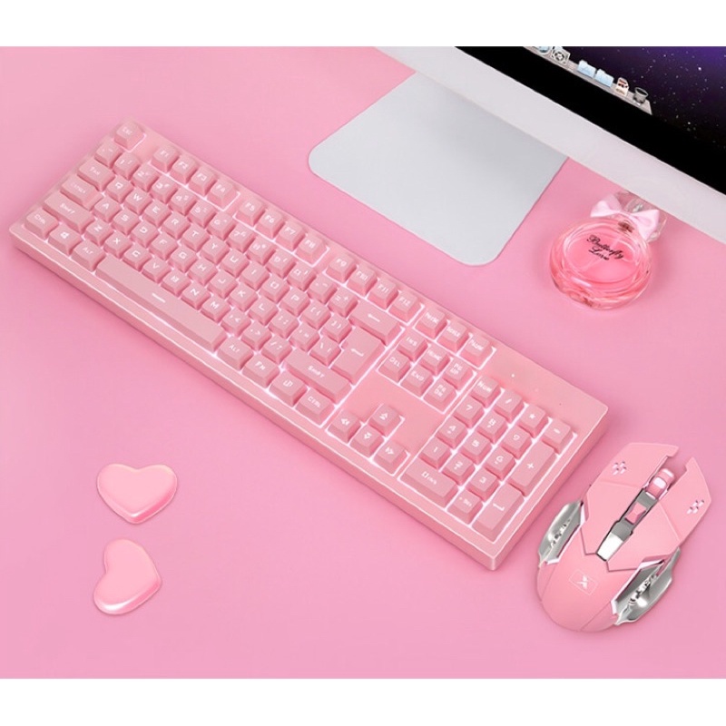 Combo bộ bàn phím giả cơ K616 kèm tai nghe gaming Q3 màu hồng dành cho các game thủ - Bàn phím có dây cao cấp K616