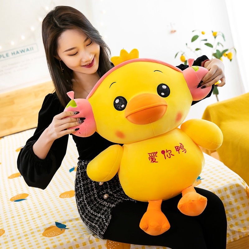 Thú Nhồi Bông IGUN BEDDING Vịt Vàng đeo Tai Nghe Ngộ Nghĩnh Đáng Yêu