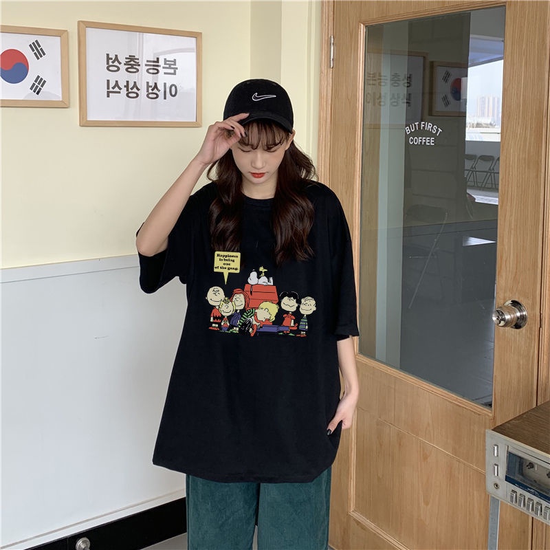 2021 spring and summer simple white short sleeve t-shirt female student loose and versatile boudoir clothes Harajuku cartoon top