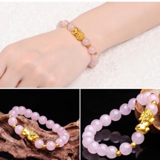 Vòng tay phong thuỷ thạch anh hồng mix tỳ hưu