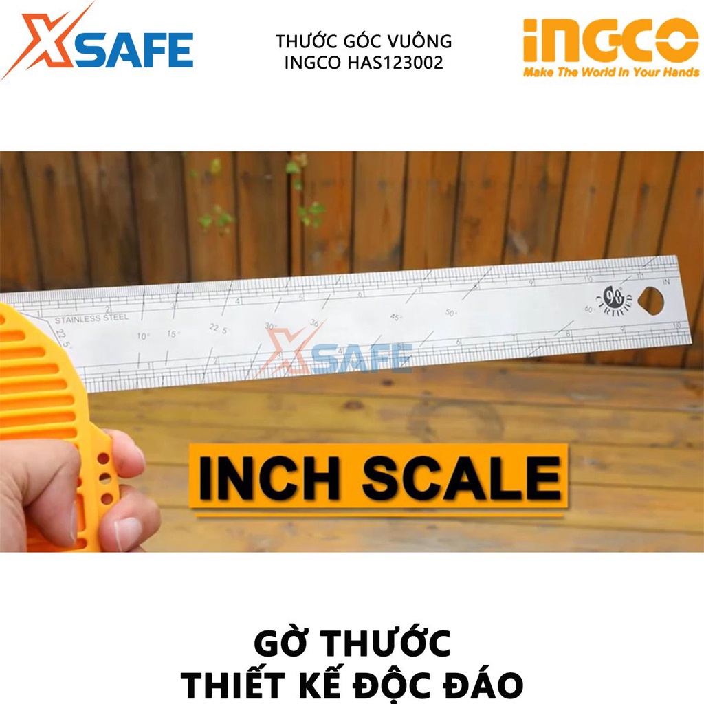 Thước đo góc vuông INGCO HAS123002 Ê ke chiều dài 300mm(12&quot;), chiều rộng lưỡi dao 40mm, lưỡi thép không gỉ dày 1.5mm