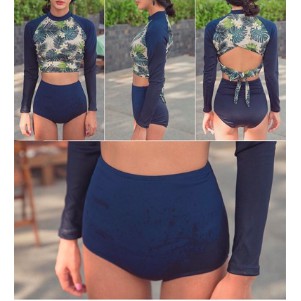 Bikini dài tay quần cạp cao hoạ tiết Floral