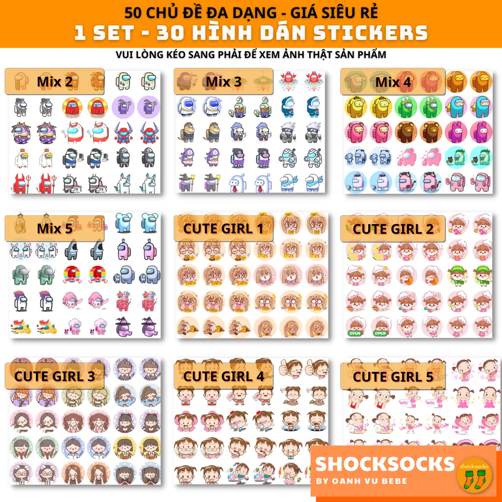 Set 30 hình dán sticker AMONG US