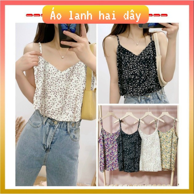 Áo Hai Dây Hoa Nhí Dáng Xuông Không Đệm Vải Lanh mịn SIÊU MÁT