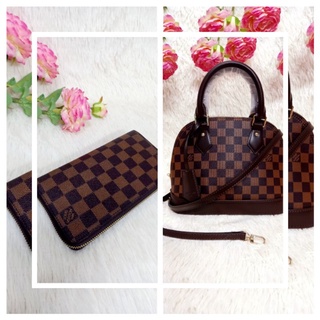 💞hcm💞bộ túi xách và ví lou.is vuit.ton alma 24 bb damier dark brown bag pre-owned pass