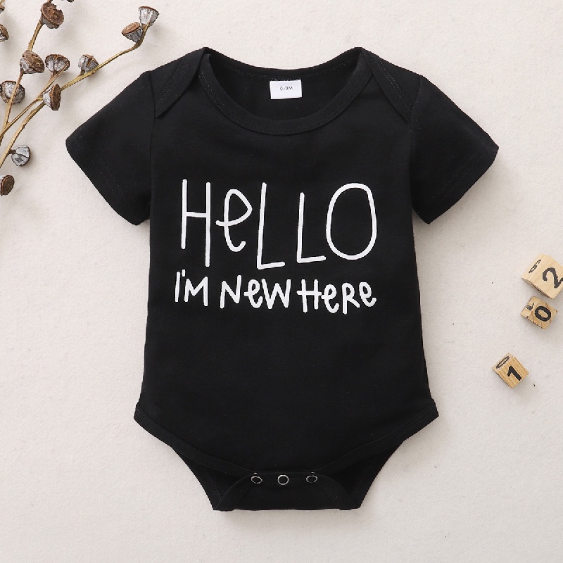 Áo liền quần MIKRDOO bằng cotton có in chữ dành cho trẻ em 0-12 tháng