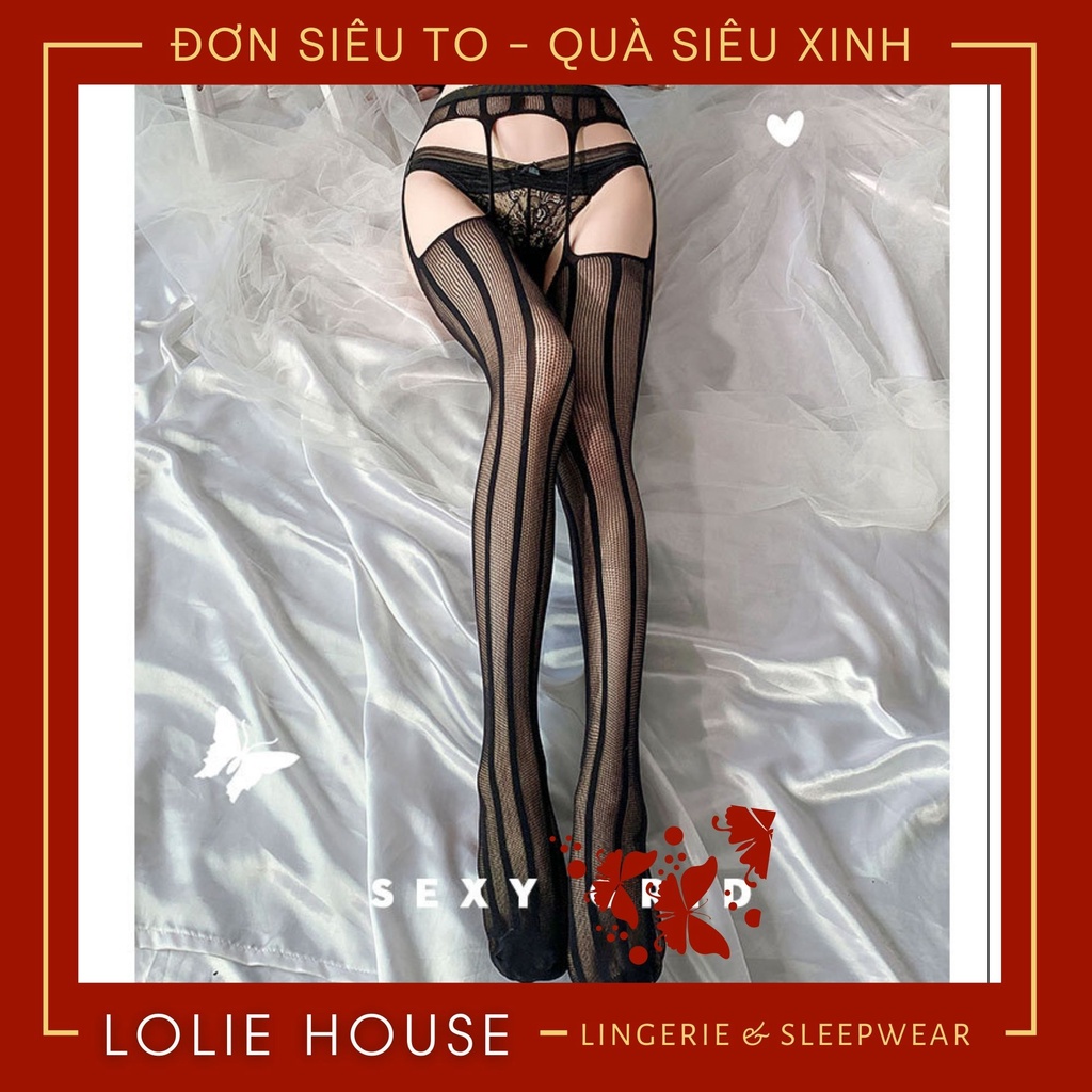 Quần tất lưới sexy gợi cảm chống tụt, Tất đùi liền đai kẹp tất sexy LOLIE HOUSE - QT12