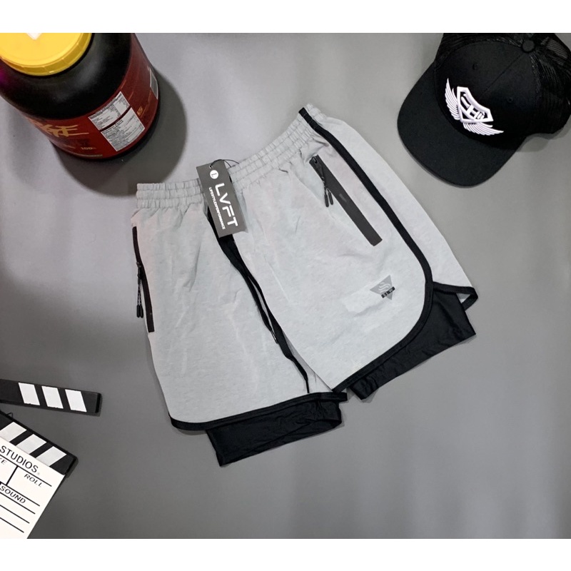 [sale sốc]quần short gym 2 lớp STRONG phom ngắn tới  đùi cực chất.