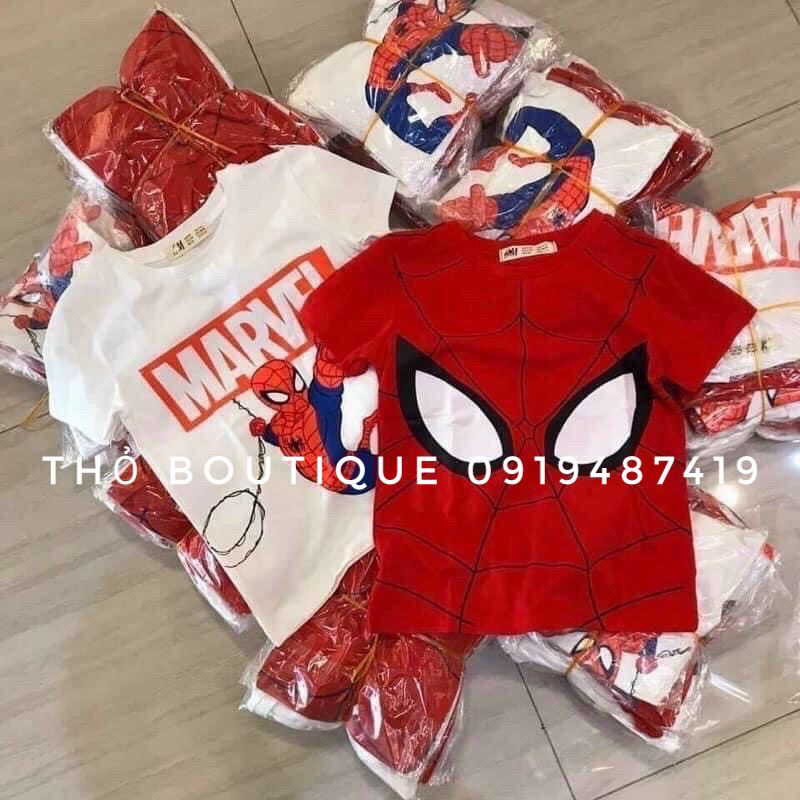 Áo thun bé trai J&Y KIDS xuất xịn thun cotton cổ tròn tay ngắn in người nhện Spiderman Marvel đỏ trắng size 4