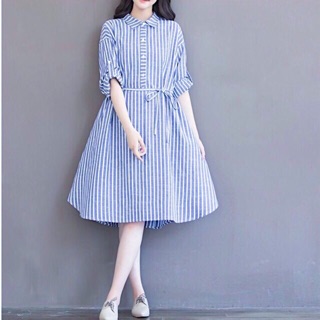 Đầm sọc xanh form A (kèm hình thật)