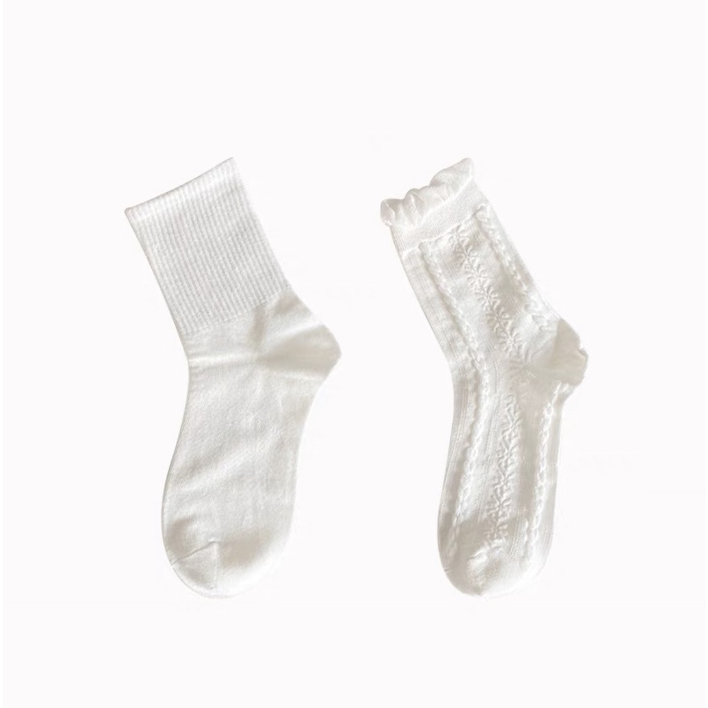Tất trắng cổ cao, vớ trắng cổ cao cotton họa tiết xinh xắn phong cách Hàn Quốc Chaiko Studio