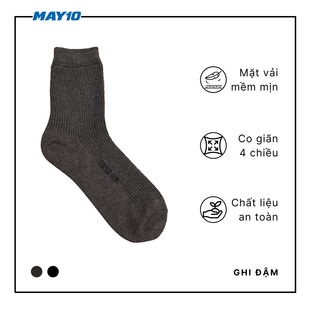 Tất nam May 10 cổ cao hai màu ghi, đen chất liệu cotton thoáng khí mã 11050123251