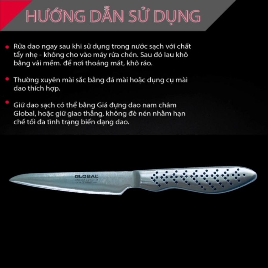 Dao Nhật Bản Gọt Hoa Quả Global-36 Thép Nguyên Khối Cao Cấp Cromova 18 Không Gỉ Hàng Bãi Nhật Bản