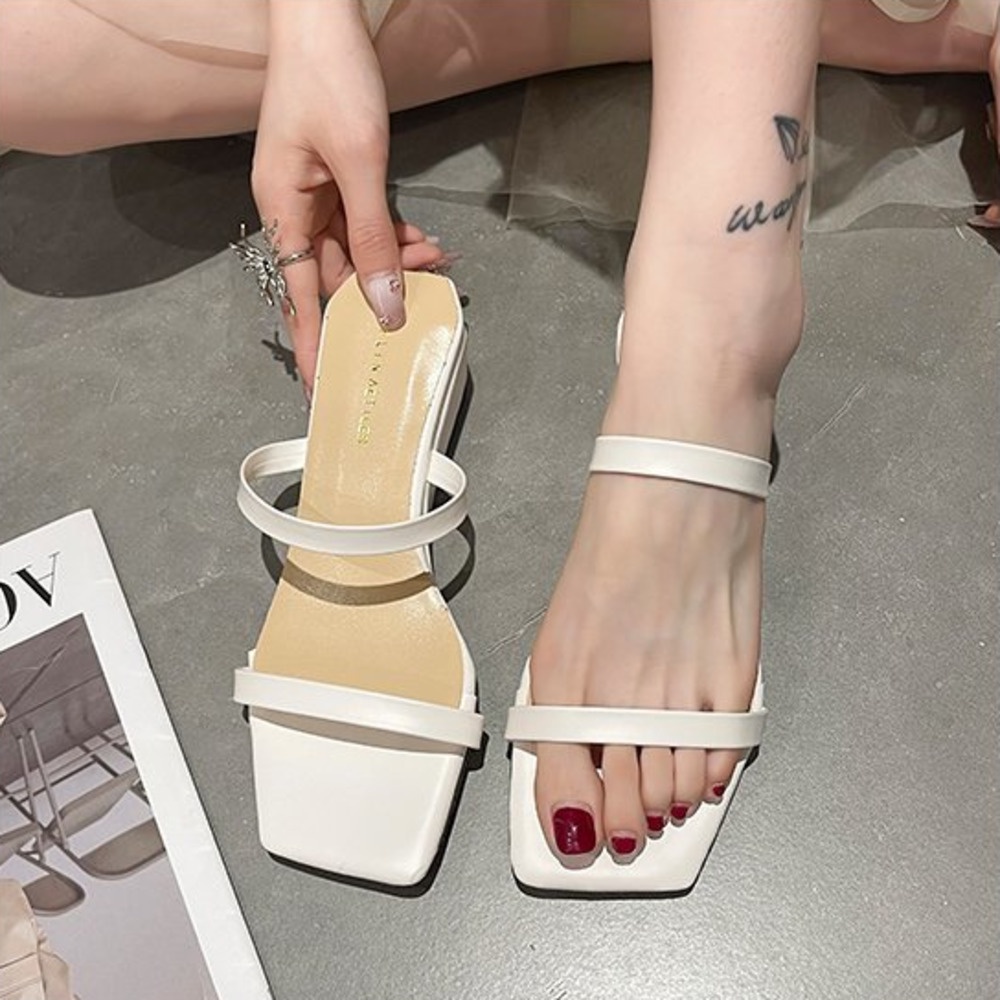 COOL A Xăng đan Cao Gót Đế Xuồng Đơn Giản Thanh Lịch Thời Trang Mùa Hè Phong Cách Hàn Quốc Cho Nữ Một từ dây đeo khỏa thân xăng đan cao gót của phụ nữ tất cả phù hợp Cô gái Pháp quai mỏng giày cao gót bên ngoài mang xăng đan và dép lê