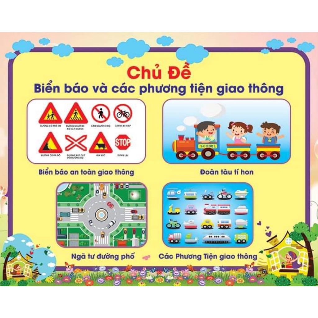 Tranh chủ đề mầm non decal dán chủ đề biển báo và các phương tiện giao thông