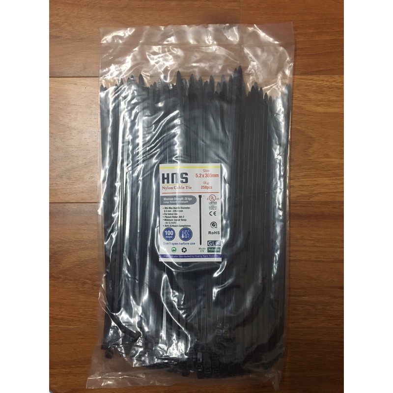 Túi 250 sợi dây rút nhựa đen, dây thít đen 5,2x300mm