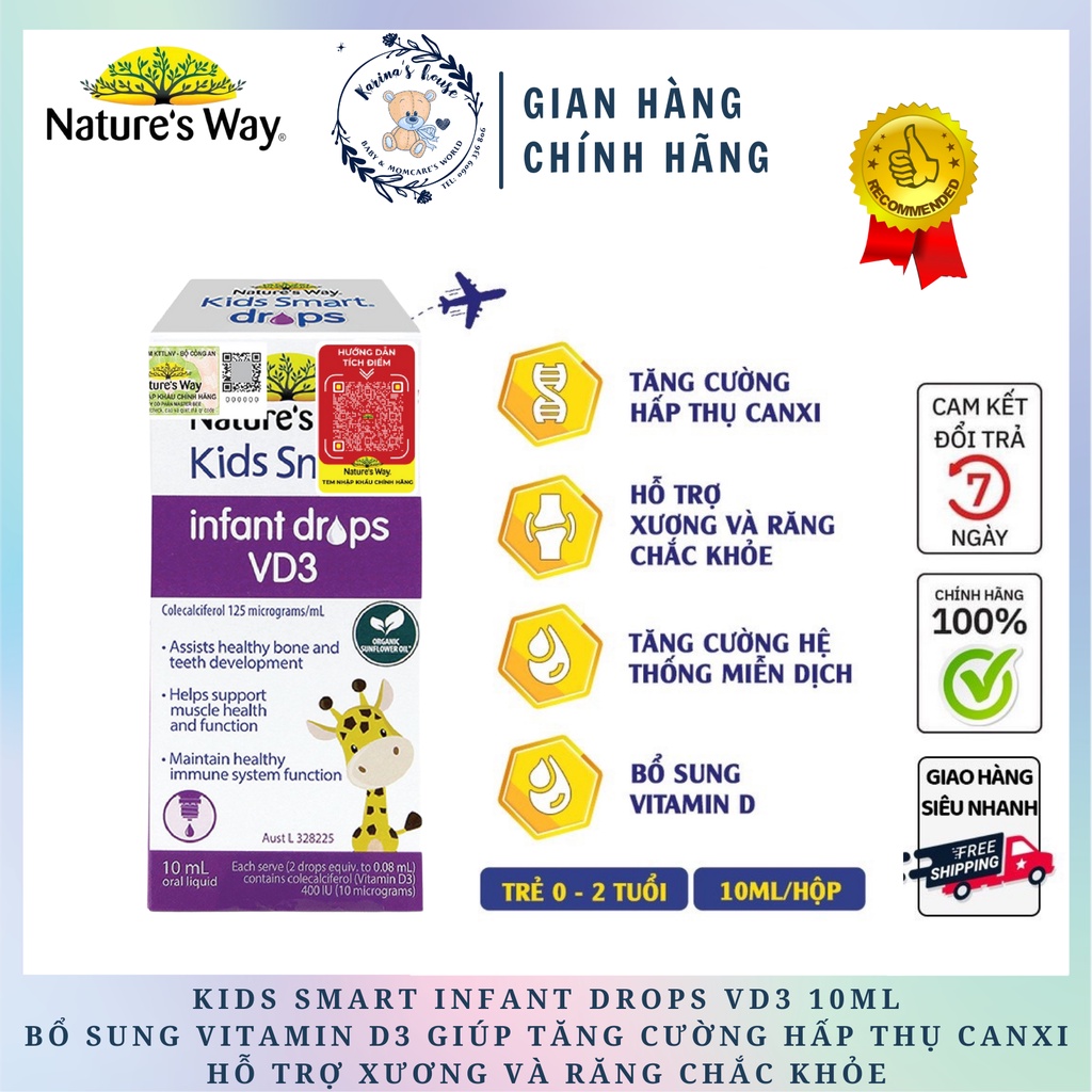 Siro Bổ Sung Vitamin D3 Cho Bé-Nature's Way Kids Smart Infant Drops VD3
