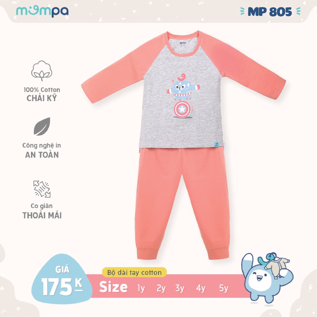 [Chính Hãng] Bộ dài tay raglan họa tiết trẻ em MP805 Mompa