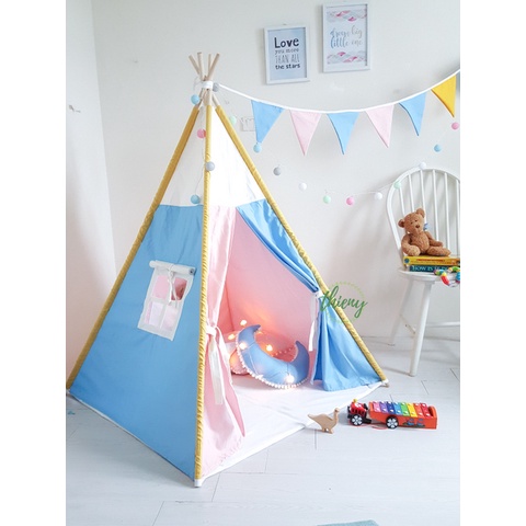 Lều vải cho bé đẹp cao cấp vải kaki cotton 100% canvas Lều thổ dân Thiên Ý cọc gỗ tự nhiên Ảnh shop chụp