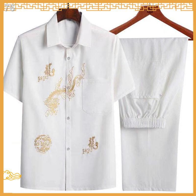Áo sơ mi ngắn tay trung niên mùa hè nam mỏng phù hợp với người trung niên Áo sơ mi rộng rãi kiểu Trung Quốc Phù hợp với