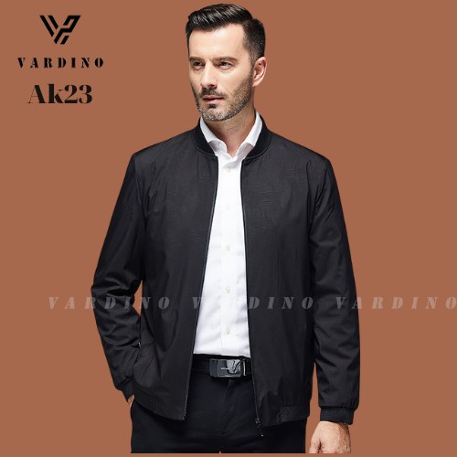 Áo khoác nam cao cấp trung niên VARDINO cổ dáng bomber bo chun không nhăn màu xanh than, đen AK22