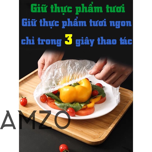 COMBO màng bọc thực phẩm PE túi gấu có chun bọc đồ ăn co giãn AMZO