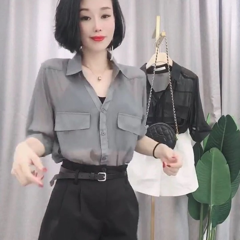 Áo Sơ Mi Chiffon Tay Ngắn Dáng Rộng Cài Nút Thời Trang Công Sở Cho Nữ 2022