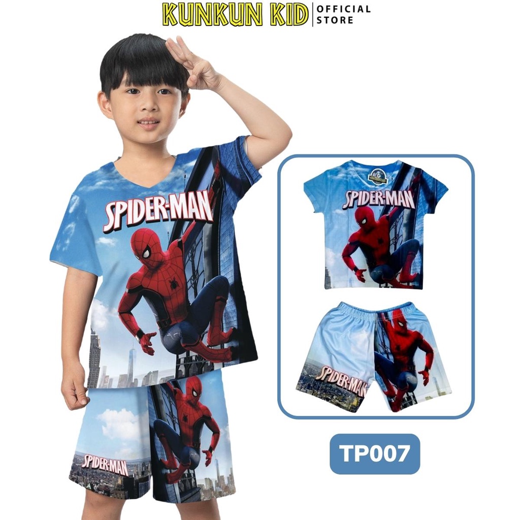 Đồ bộ bé trai thun lạnh in hình người nhện Spiderman Kunkun Kid TP007, quần áo trẻ em size đại từ 10kg-40kg