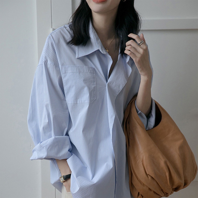 Áo Sơ Mi Tay Dài Chống Nắng Họa Tiết Kẻ Sọc Thời Trang Công Sở Mùa Thu Cho Nữ