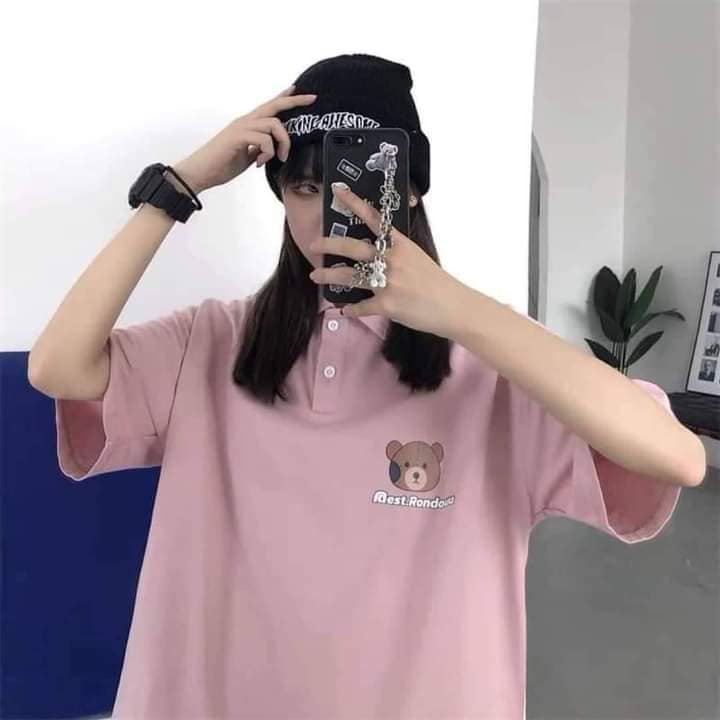 Áo thun nữ polo unisex tay lỡ form rộng freesize phối viền NAVISA AT354