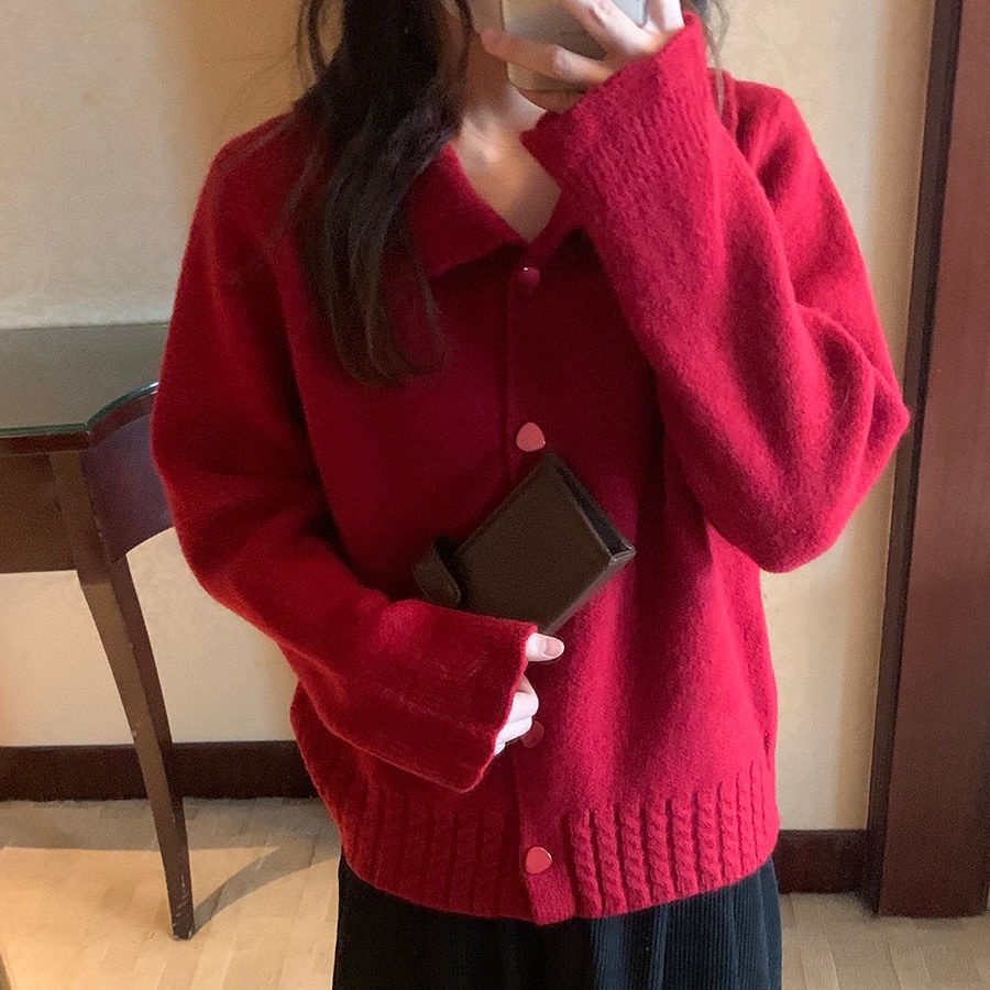 Áo Khoác cardigan Dệt Kim Mỏng Cổ Búp Bê Màu Trơn Ngọt Ngào Thời Trang Hàn Quốc
