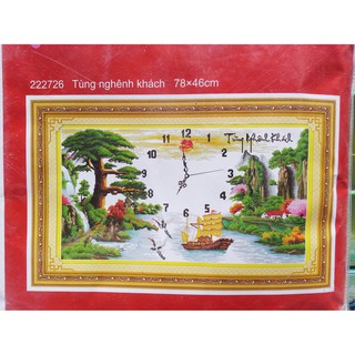 Tranh thêu chữ thập đồng hồ tùng nghênh khách 222726