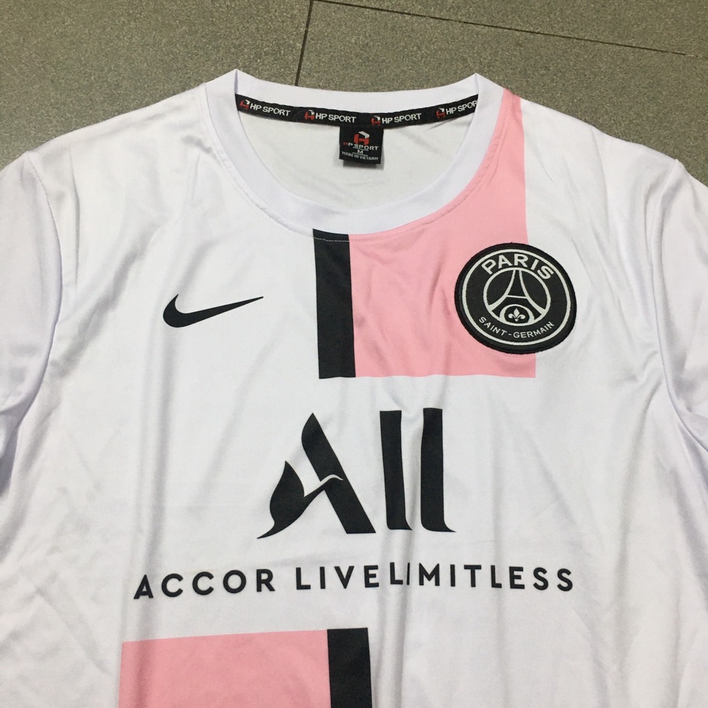 Bộ quần áo đá banh PSG trắng hồng sân khách 2022 FLG