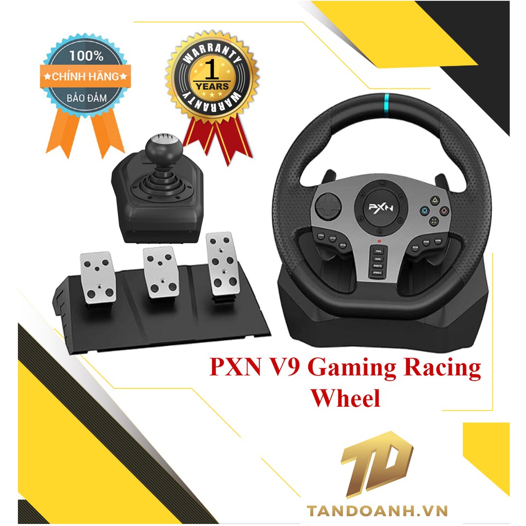 Vô lăng chơi game PXN V9 Gaming Racing Wheel – 270/900 Độ – Số Sàn 7 Cấp – Pedal Chân Côn – Có Rung