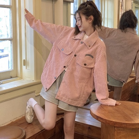 ZHELIHANGFEI Áo Khoác Bóng Chày Tay Dài Dáng Rộng Màu Hồng Dễ Phối Đồ