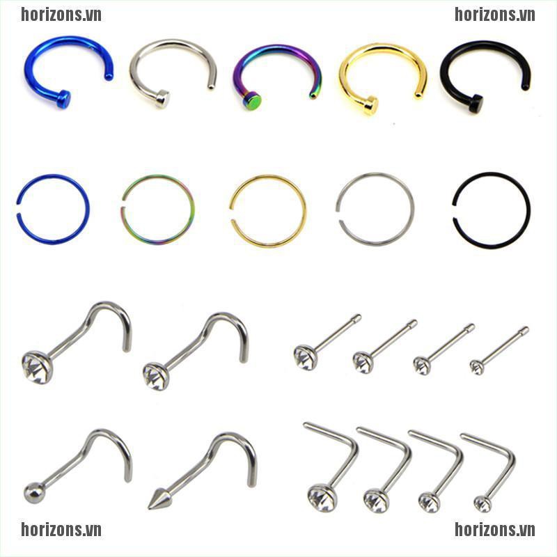 Bộ 22 Khuyên Mũi Thép Không Gỉ Nhiều Kiểu Dáng