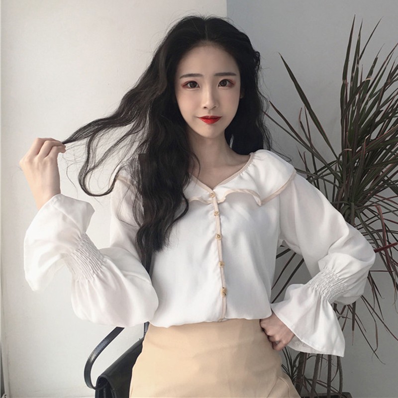 Áo Sơ Mi Nữ Tay Bèo Nàng Thơ Ulzzang - Emilyshop