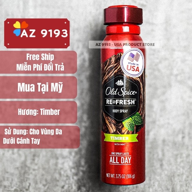 [HÀNG MỸ] Xịt Khử Mùi Nam Old Spice Hàng Mỹ 106g - Khử Mùi, Ngăn Mùi Hôi Hiệu Quả, Hương Thơm Nam Tính  - AZ 9193