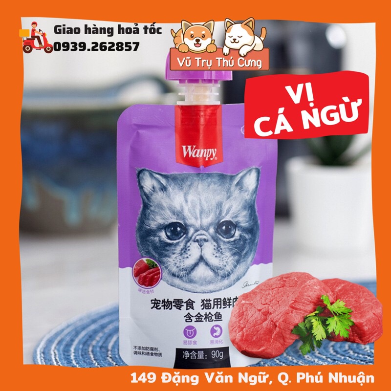 Súp thưởng Wanpy nắp vặn cho mèo mọi độ tuổi, tuýp 90g