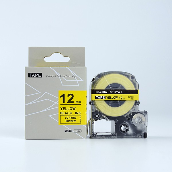 Nhãn in chữ đen nền vàng SC12YW / LC-4YBN (12mm) tương thích máy in nhãn Epson / KingJim Tepra (Yellow) | BigBuy360 - bigbuy360.vn