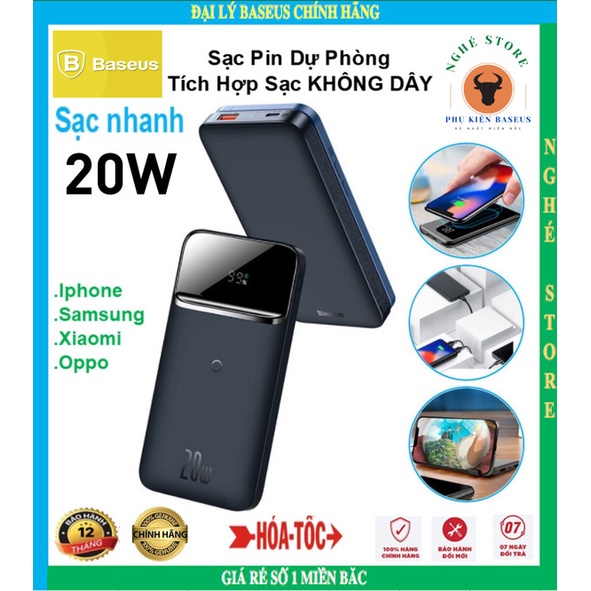 Sạc dự phòng không dây nam châm Baseus PPMT-03 10000mAh Sạc Nhanh 20W Cho Iphone 12