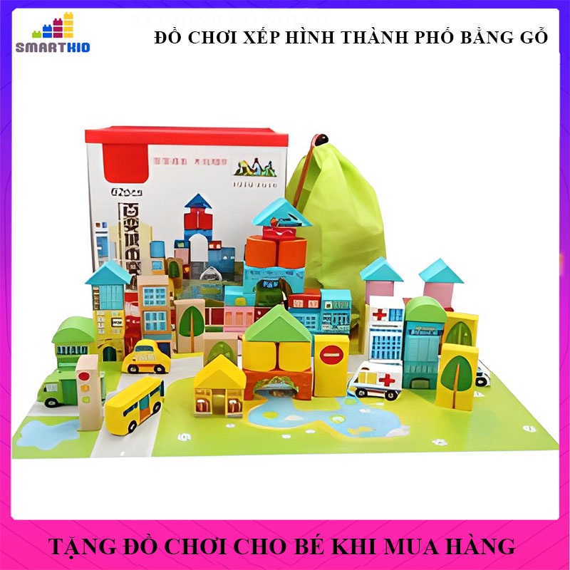 Đồ chơi xếp ghép hình thành phố bằng gỗ cho bé gái, trai, đồ chơi trẻ em phát triển trí tuệ, giáo dục 2 3 4 5 6 7 tuổi