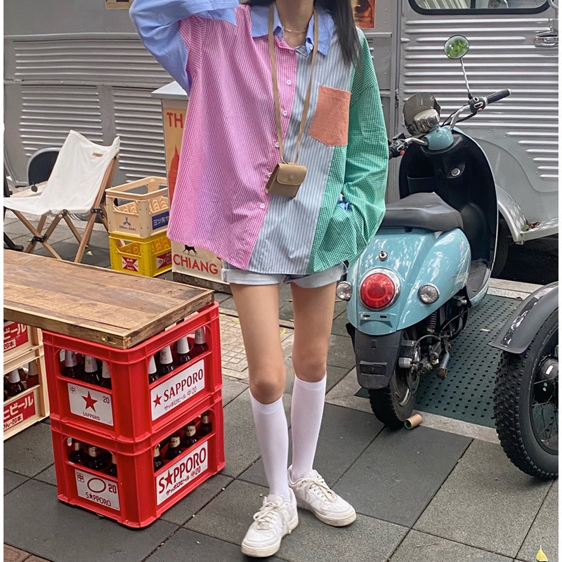 Áo sơ mi tay dài dáng rộng kẻ sọc thời trang cá tính