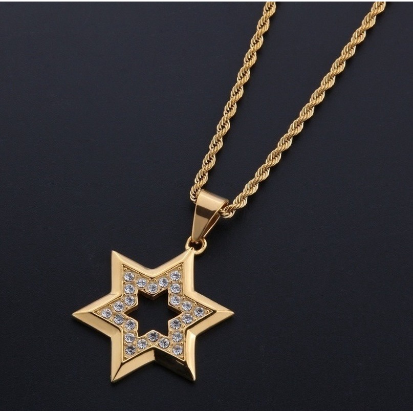 Vòng cổ Mặt Ngôi Sao Vàng Jewish Đính Đá Thời Trang Hip Hop