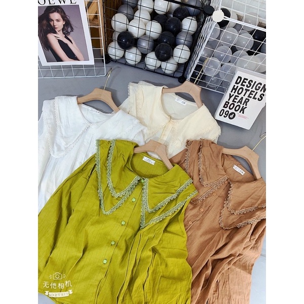 Áo sơ mi tơ nhăn cổ sen bánh bèo