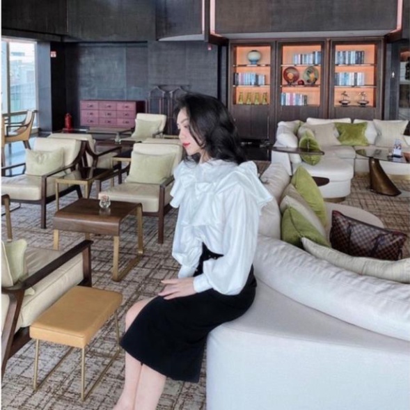 Áo Sơ Mi Nút Ngọc Bèo Tầng Cổ Trụ   Áo sơ mi nữ công sở trăng mẫu mới