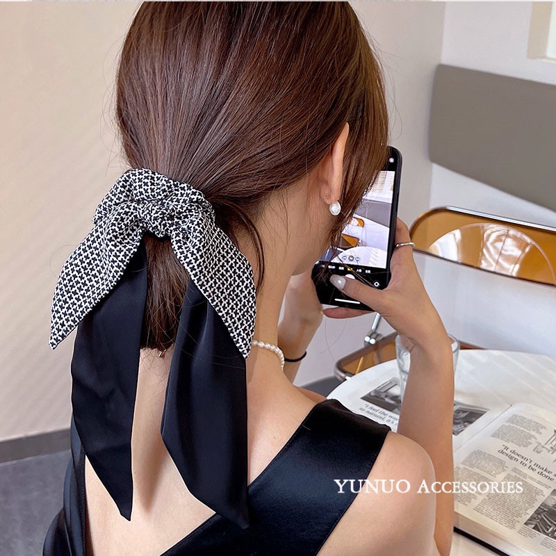 Dây buộc tóc kaki buộc nơ tua rua dễ thương cho phái nữ