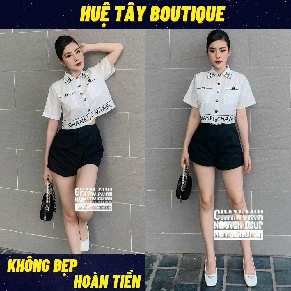 Set bộ nữ, set thêu chữ đính cúc phối viền đen sắc nét SKUS-95