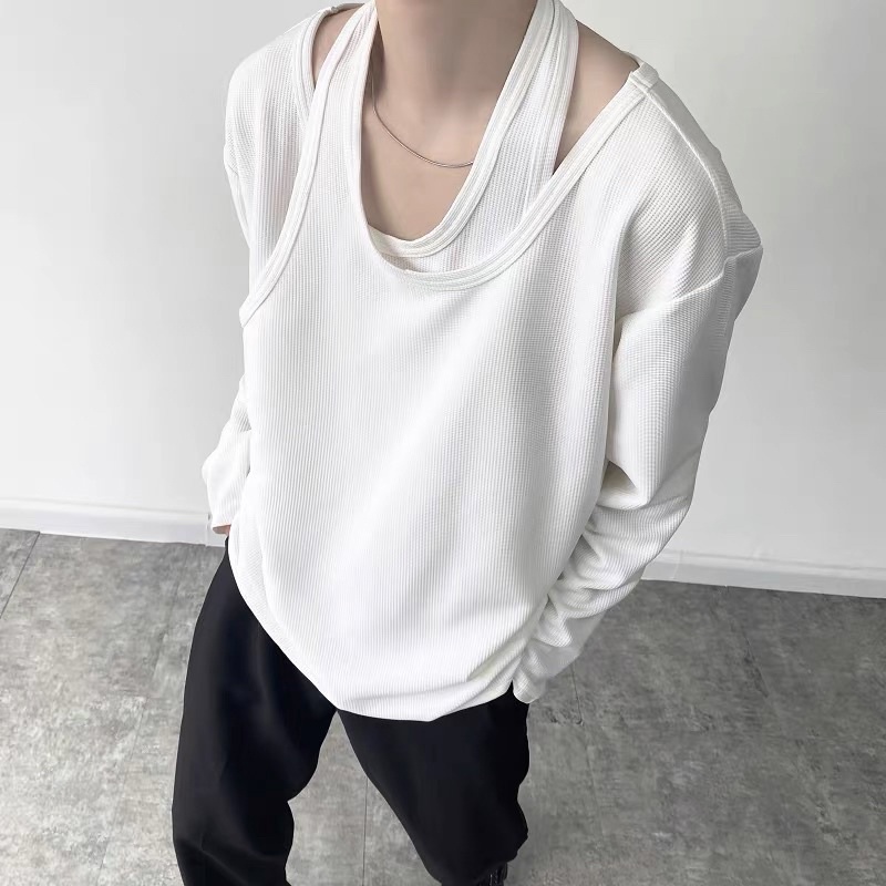 &lt;&lt;Có sẵn&gt;&gt; Áo thun hai cổ áo dài tay phong cách Hàn quốc cho nam nữ unisex