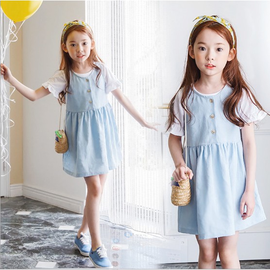 ĐẦM Trẻ Em Vải Bò, Váy Bò Bé Gái Sát Nách Hàng Quảng Châu (KO KÈM ÁO PHÔNG)